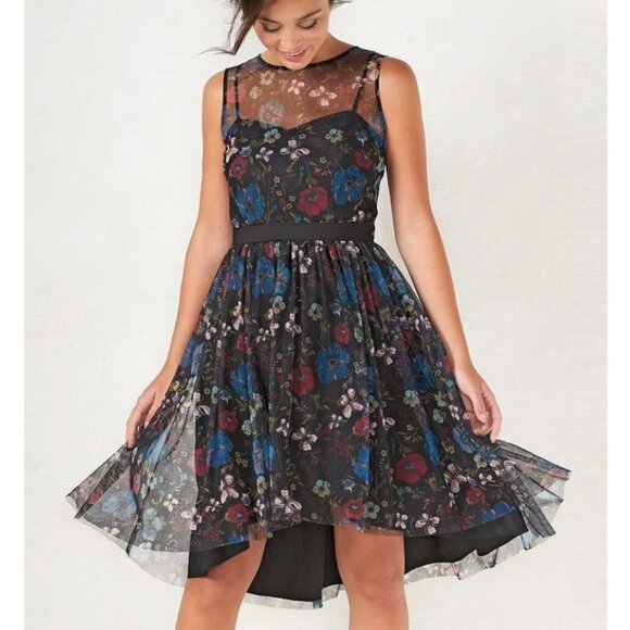Disney LC Lauren Conrad Women's Black Floral Fit & Flare Midi Dress Size 8 - Picture 1 of 9